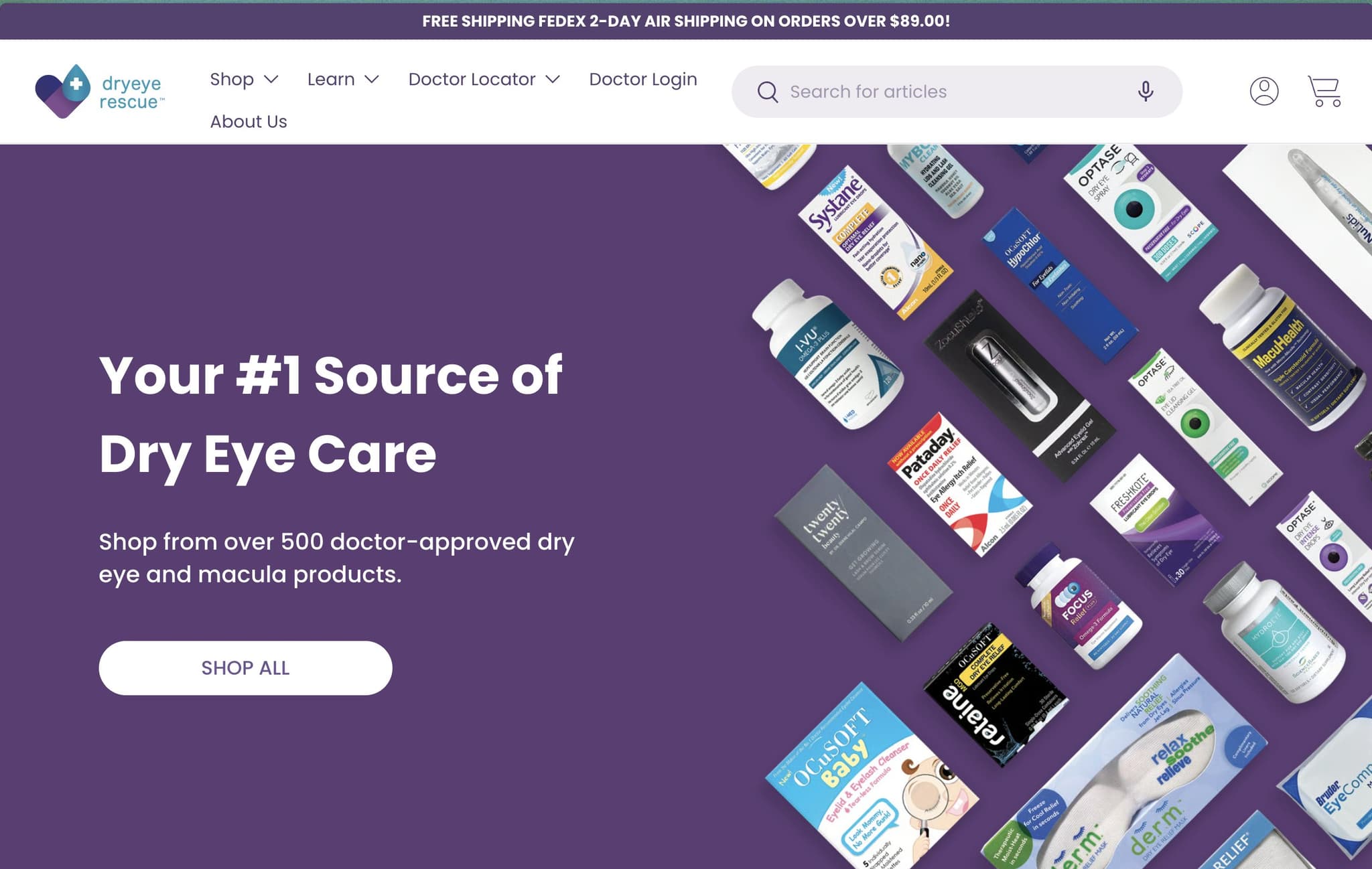 DryEye Rescue consumer direct-to-consumer homepage
