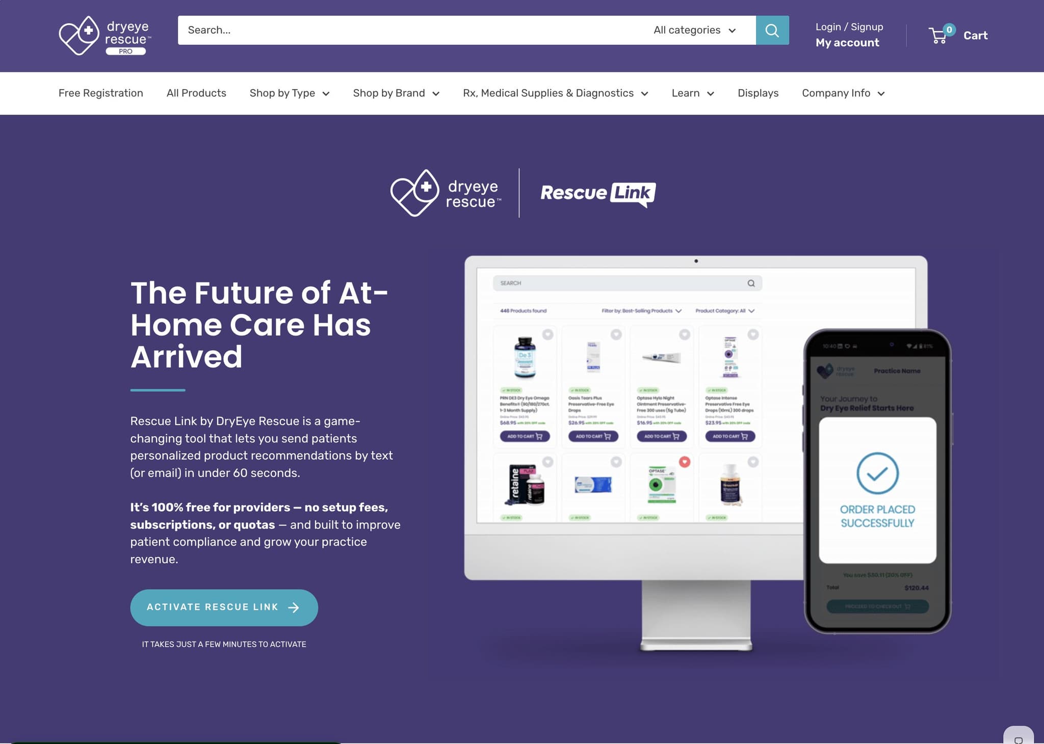 DryEye RescueLink landing page connecting doctors and patients