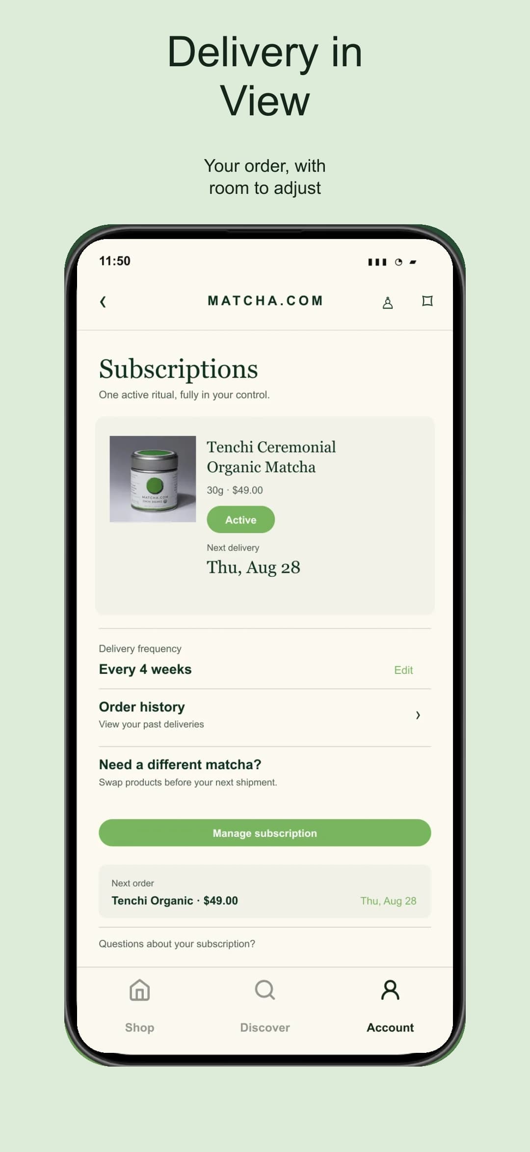 Illustrative active subscription with the next delivery date in view