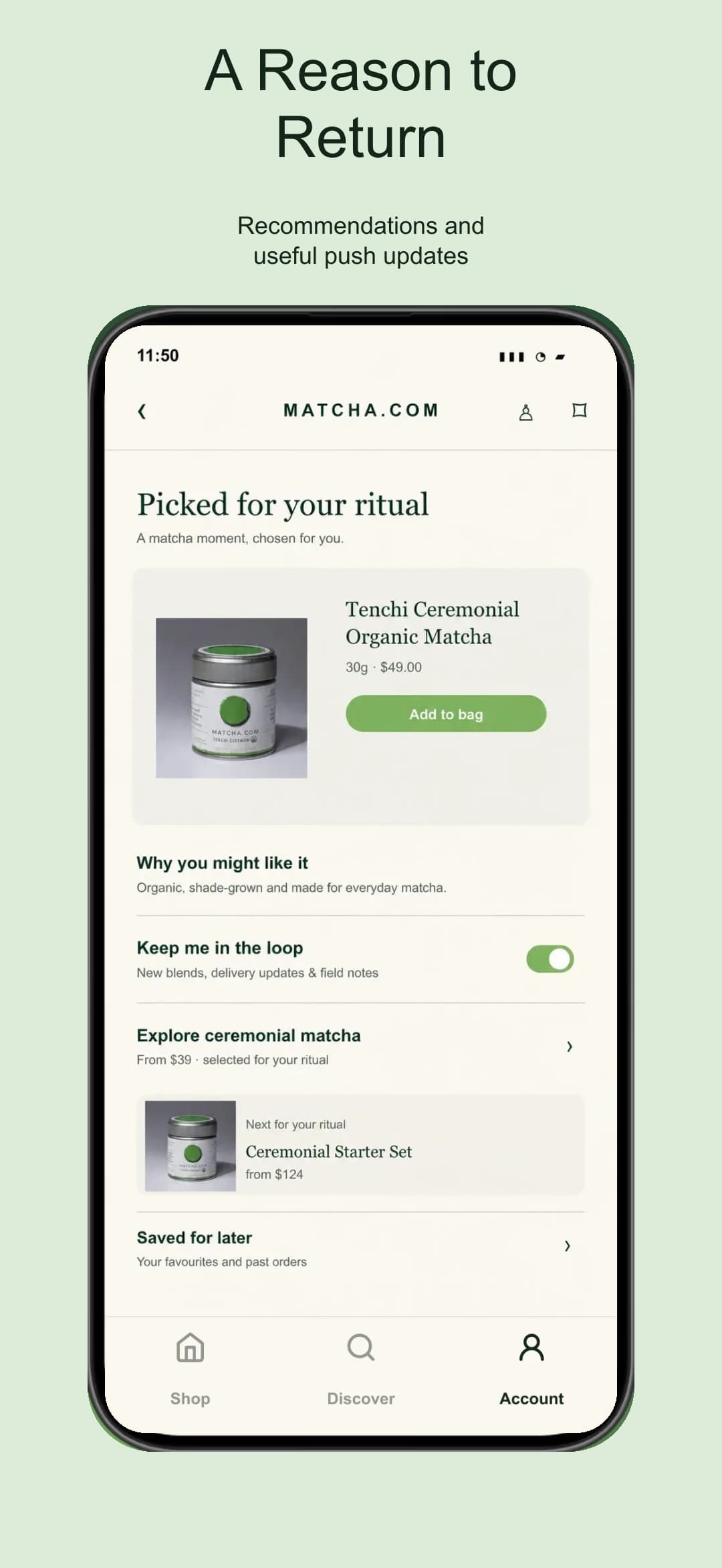 Illustrative personalised recommendations and push notification preferences