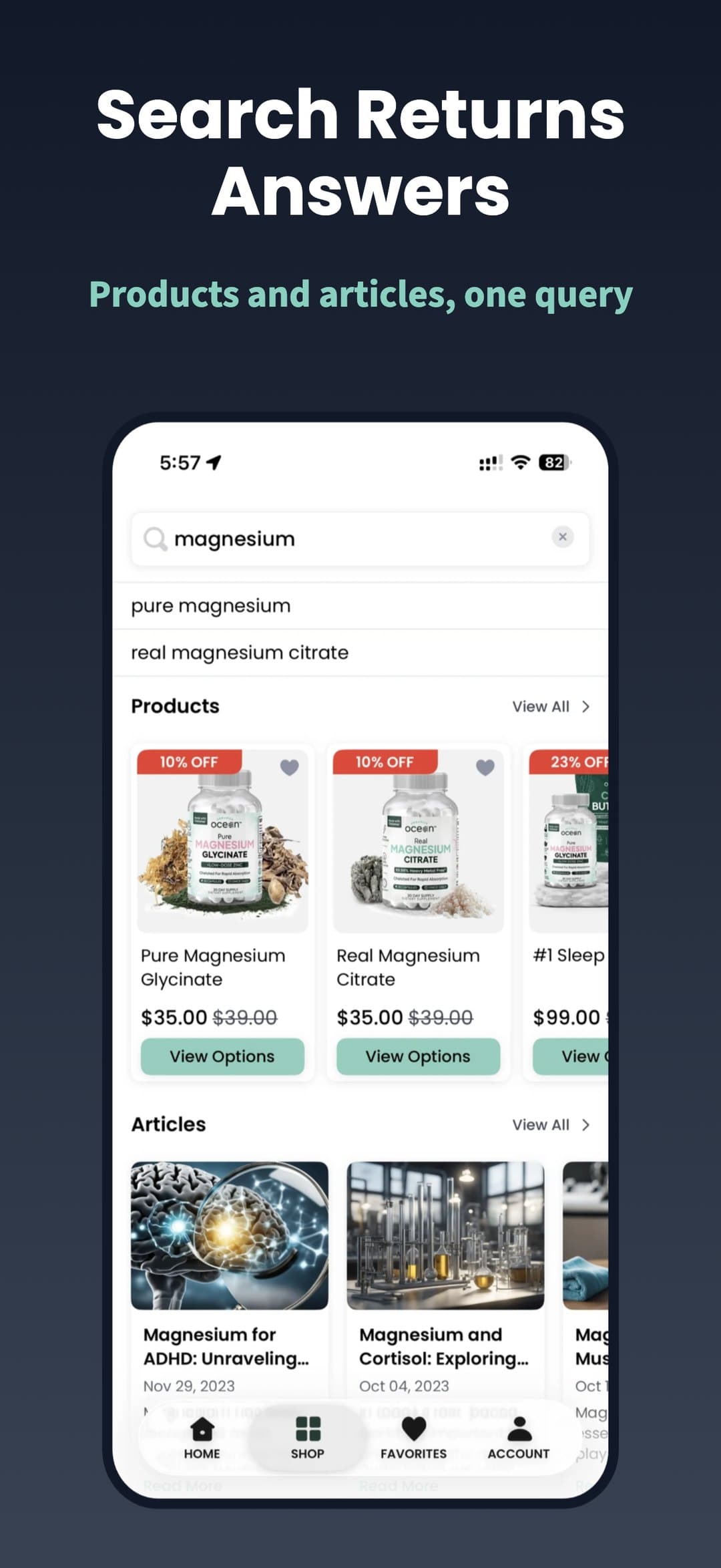 Search returns answers — products and articles from one query