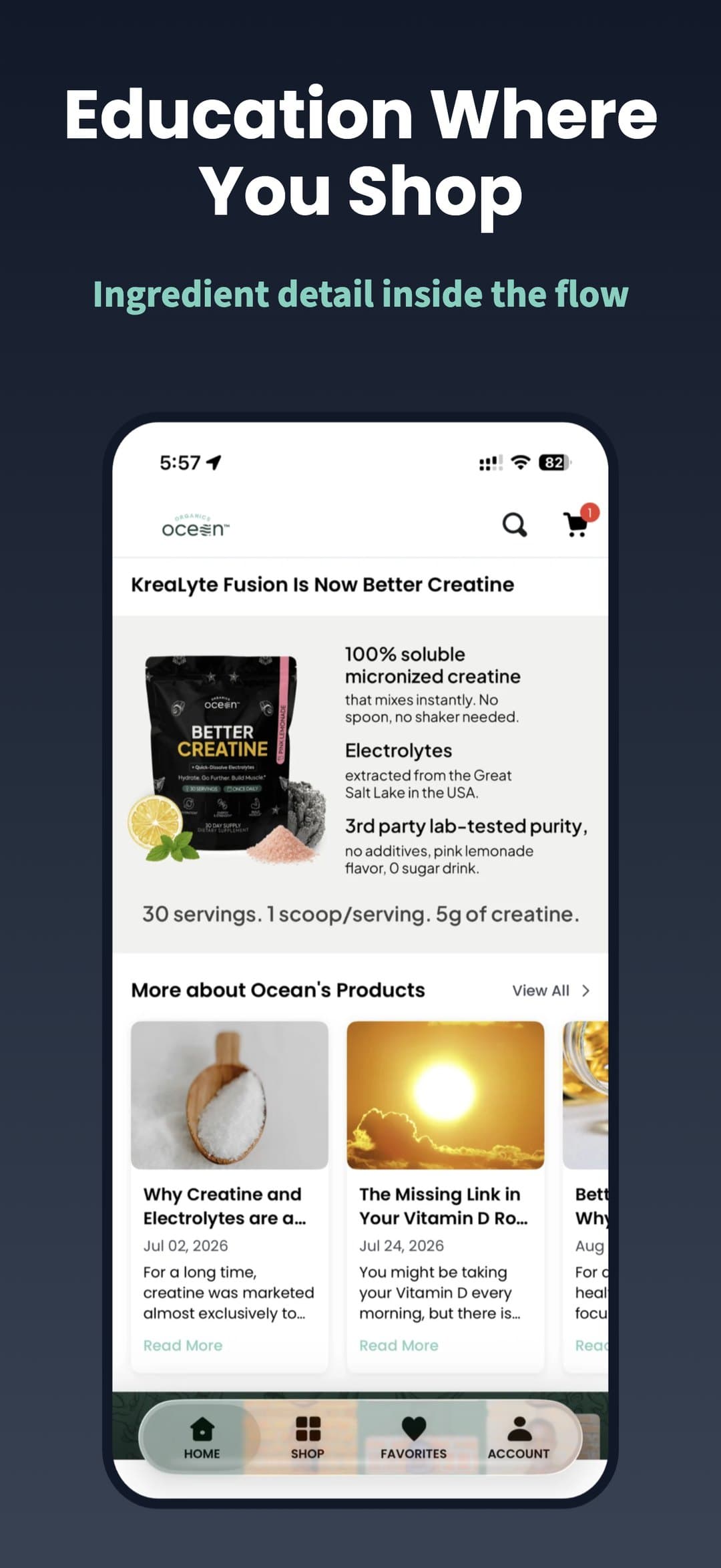 Education where you shop — ingredient detail inside the flow