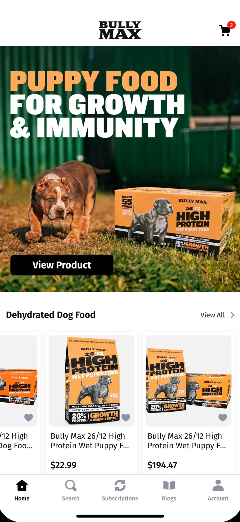 A new product featured in the app above a rail of related items