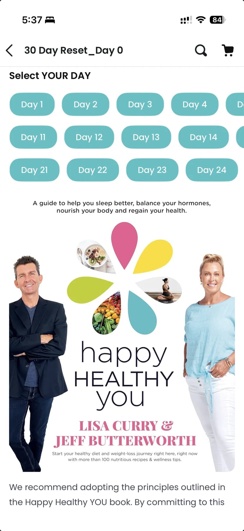 The 30 Day Reset opening on a day selector