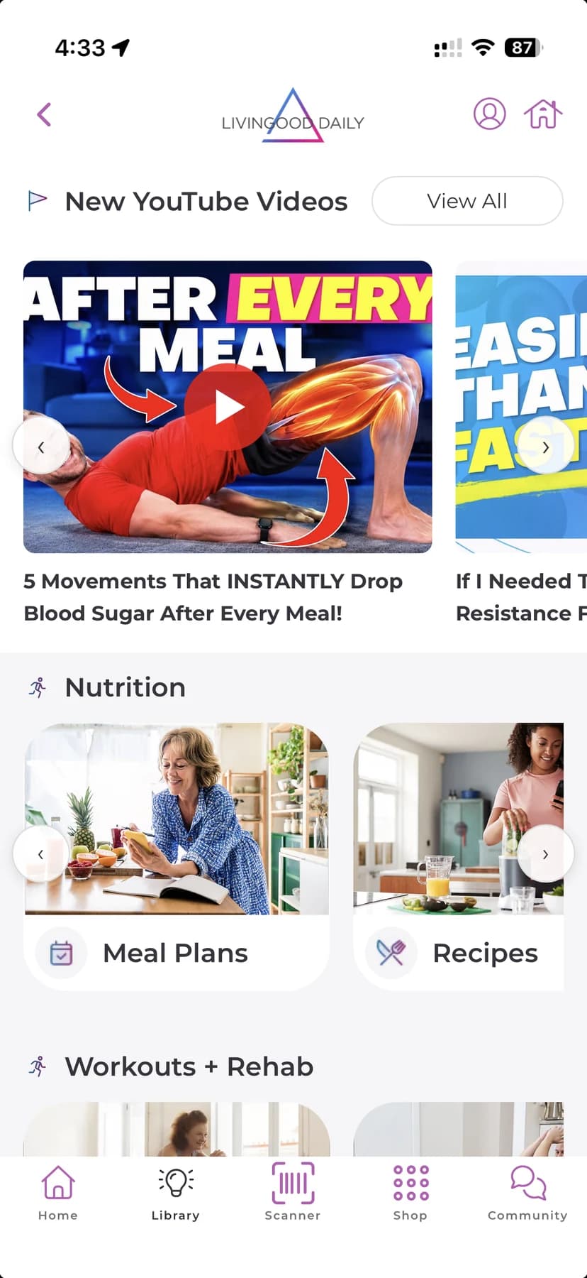 Livingood Daily library with video teachings, meal plans and recipes
