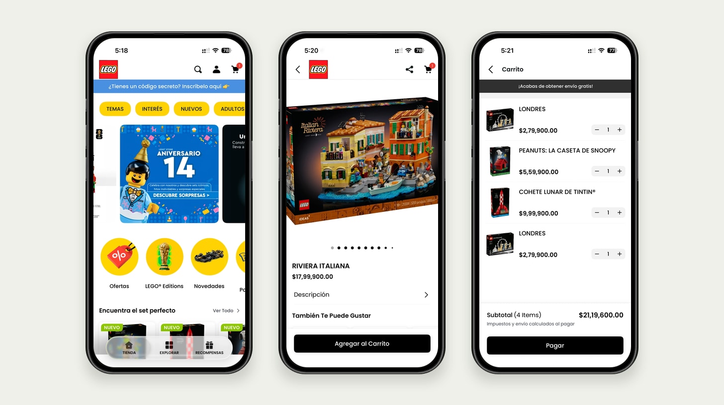 Original interface screenshots: How LEGO’s native shopping experience reached three markets