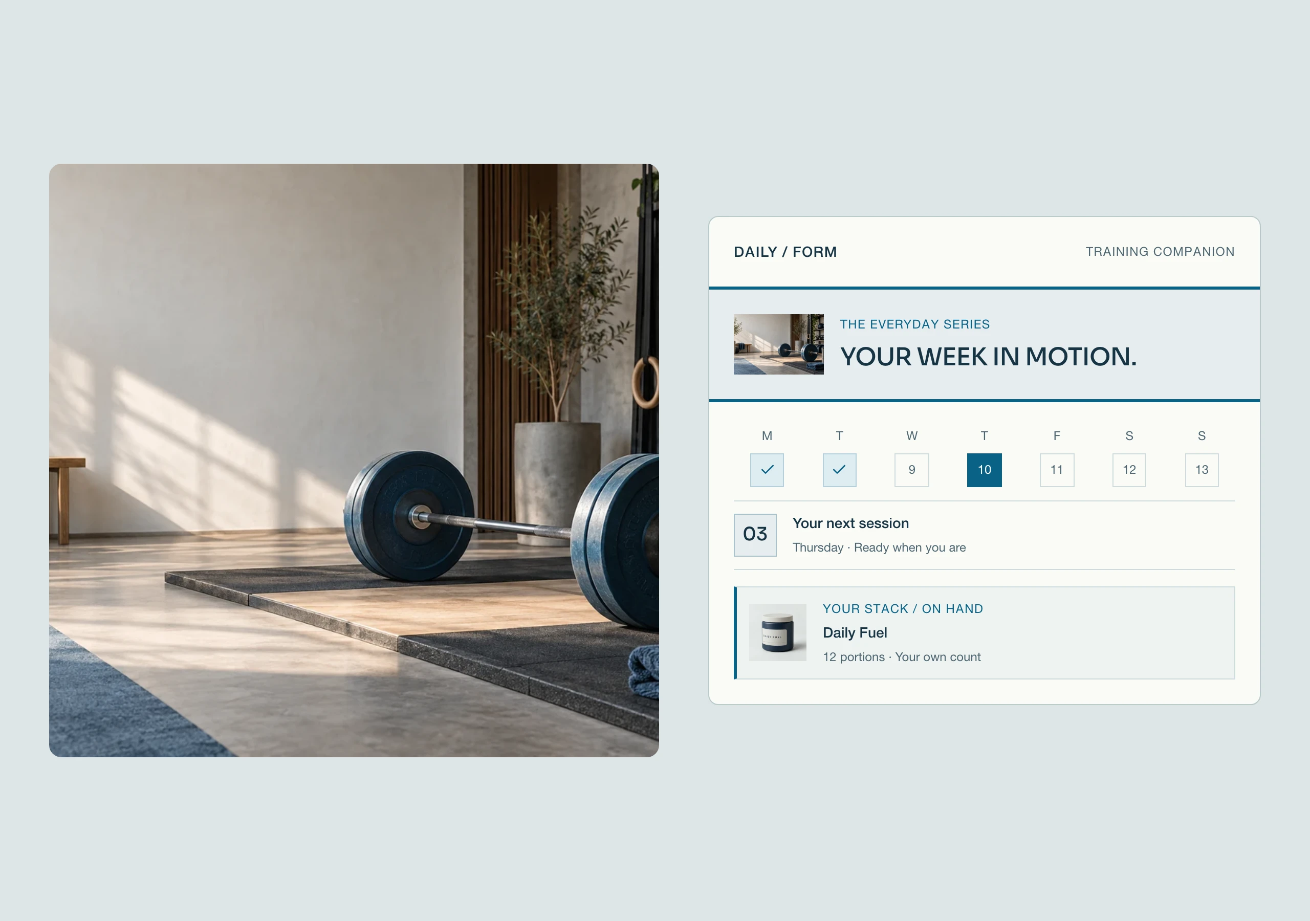 Daily Form training studio beside the weekly program, sessions and product supply