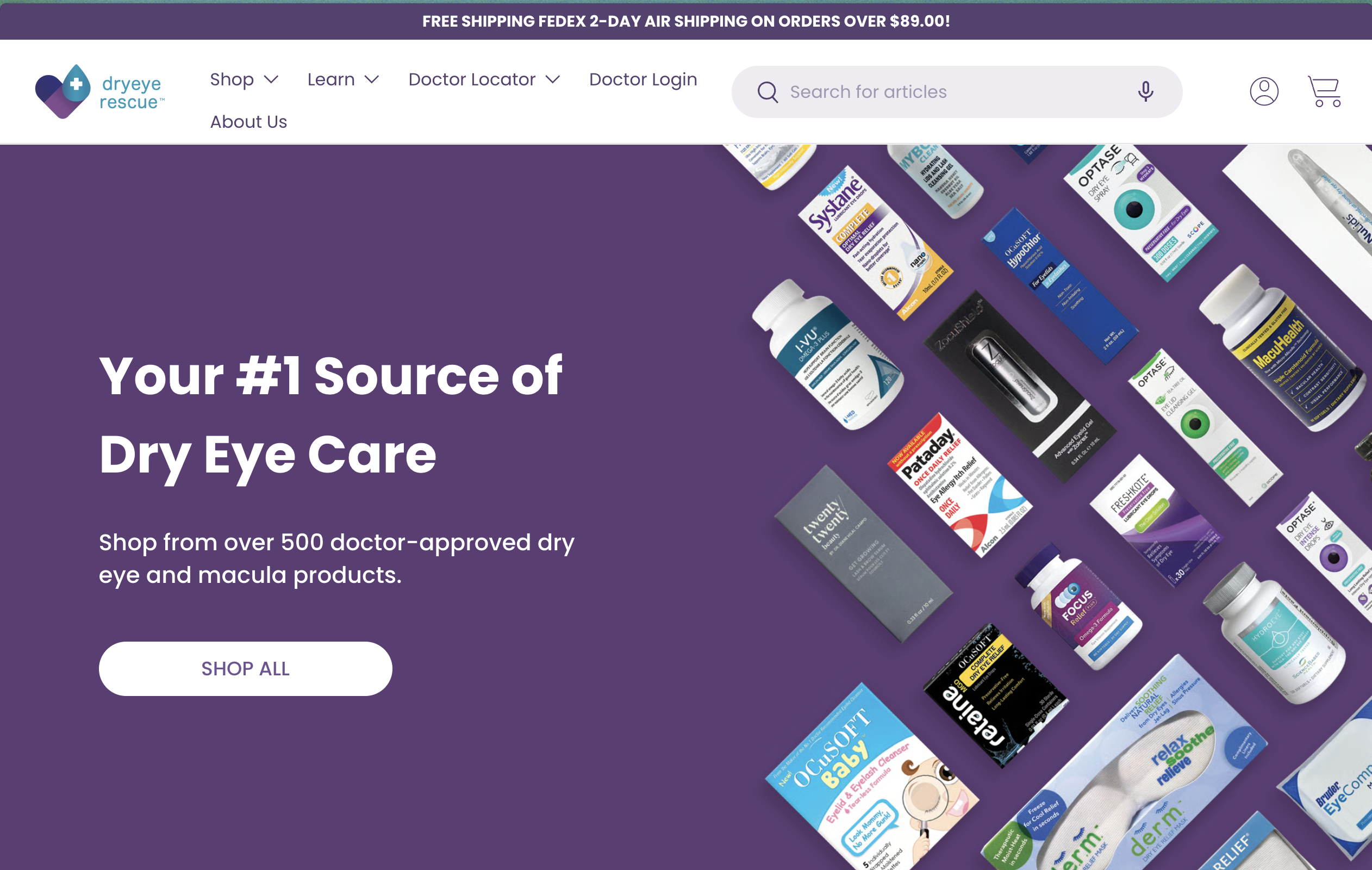 DryEye Rescue consumer direct-to-consumer homepage