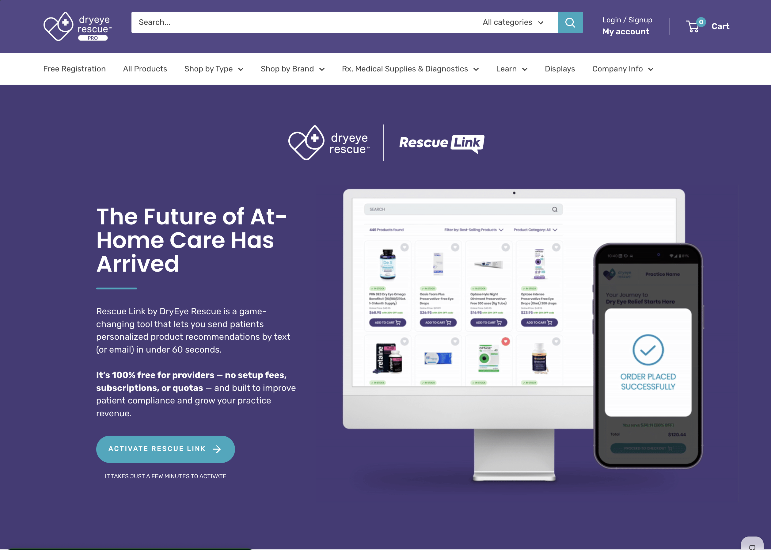 DryEye RescueLink landing page connecting doctors and patients