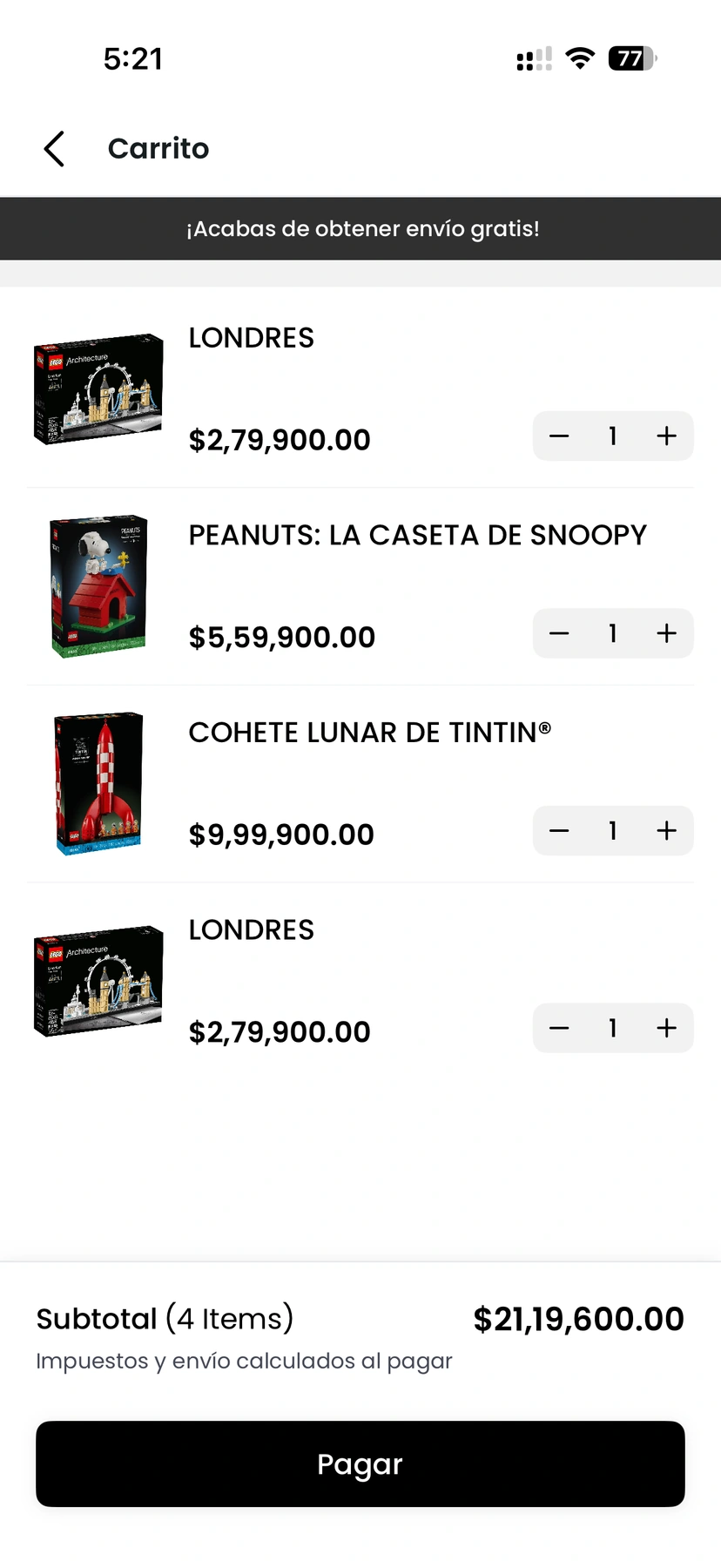 LEGO app shopping cart
